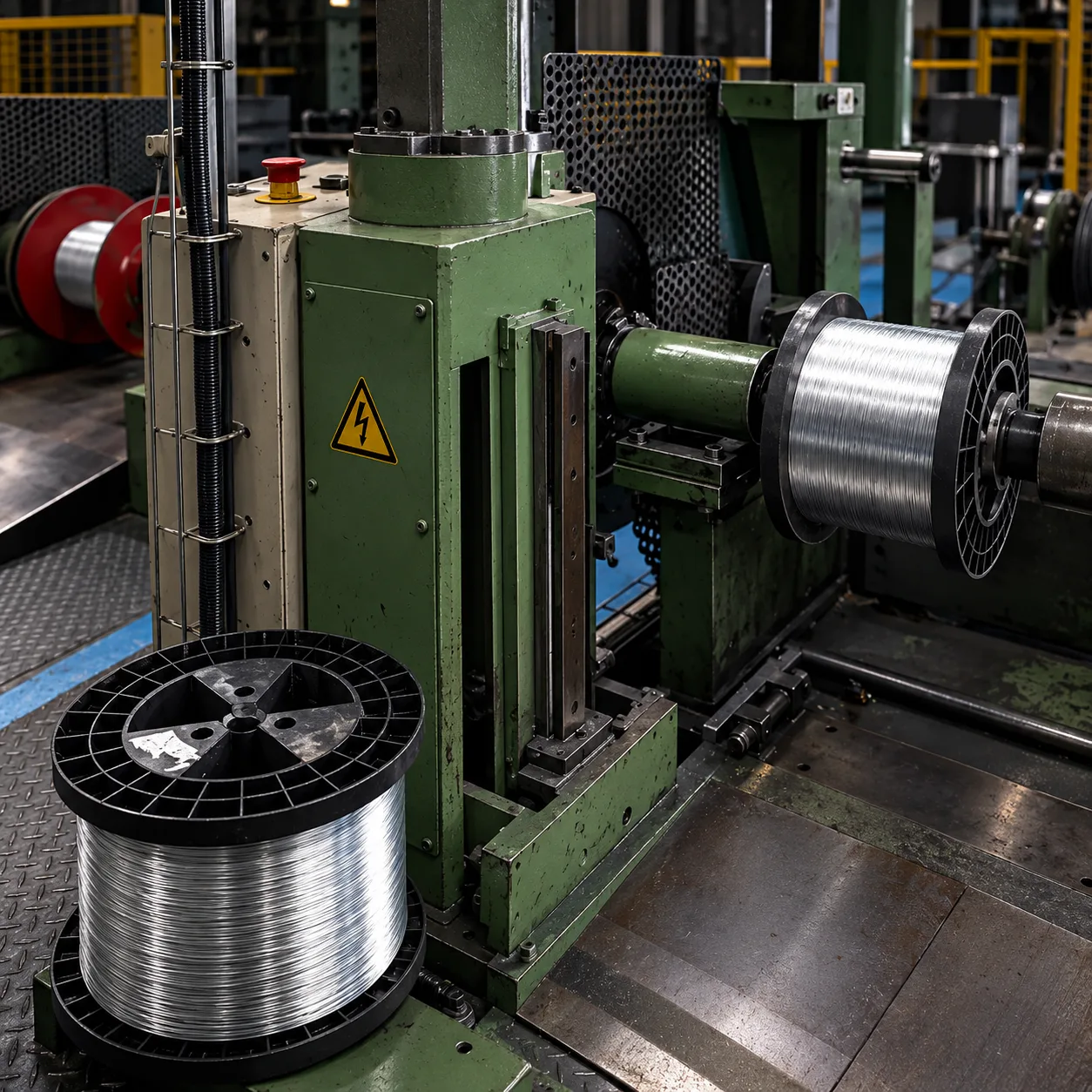 Bobinas de alambre en máquina industrial