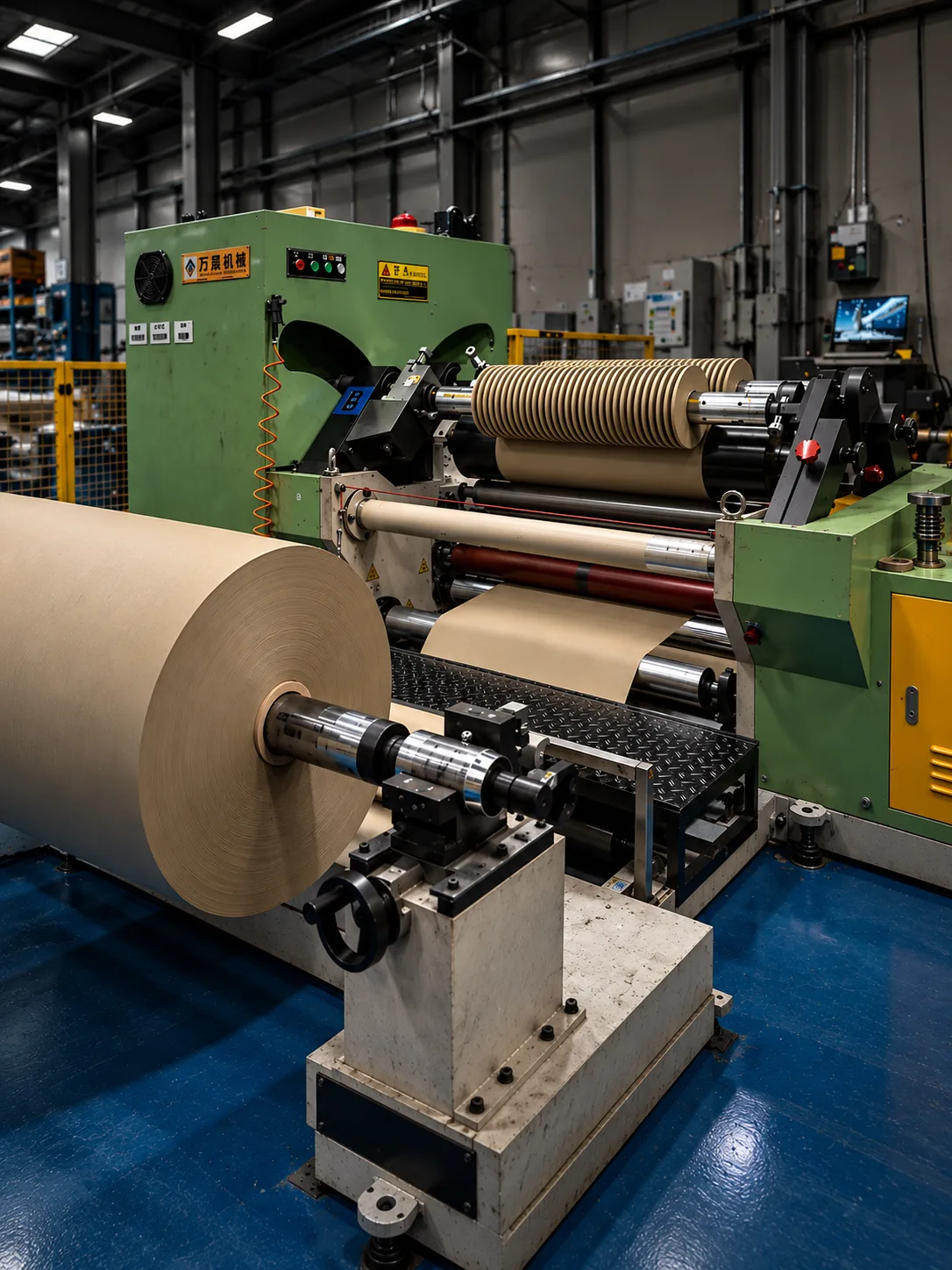 Bobina jumbo en máquina de corte
