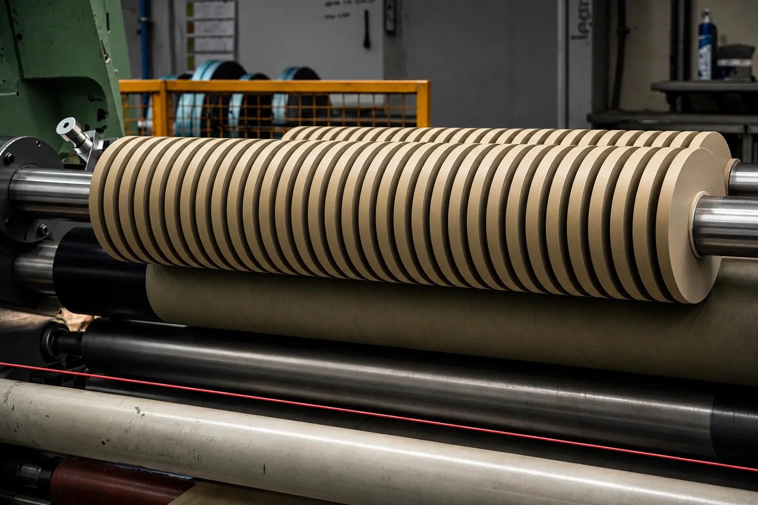 Cintas siendo cortadas en máquina de slitting
